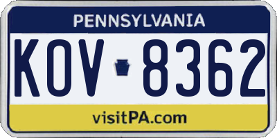 PA license plate KOV8362