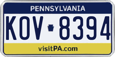 PA license plate KOV8394