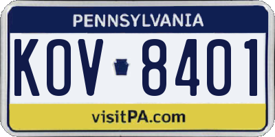 PA license plate KOV8401