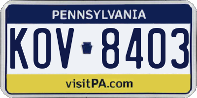 PA license plate KOV8403