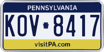 PA license plate KOV8417