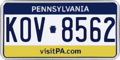 PA license plate KOV8562