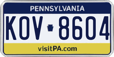 PA license plate KOV8604