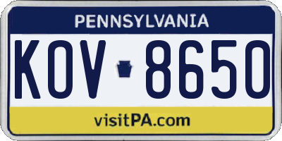 PA license plate KOV8650