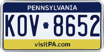 PA license plate KOV8652