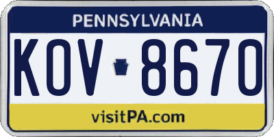 PA license plate KOV8670
