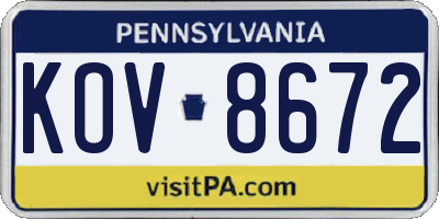 PA license plate KOV8672