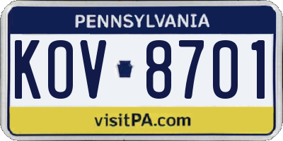 PA license plate KOV8701
