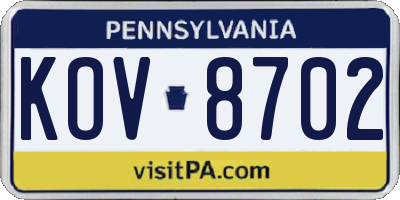 PA license plate KOV8702