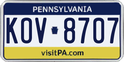 PA license plate KOV8707