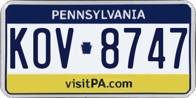 PA license plate KOV8747