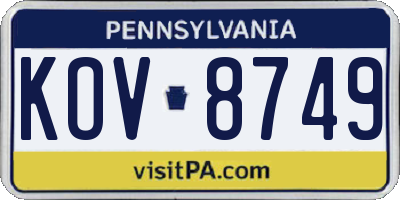 PA license plate KOV8749