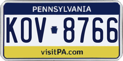 PA license plate KOV8766