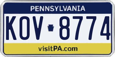 PA license plate KOV8774