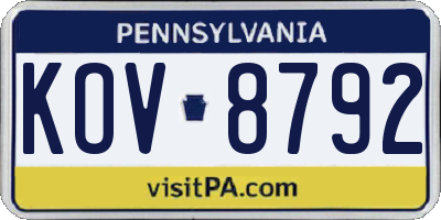 PA license plate KOV8792