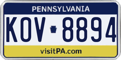 PA license plate KOV8894