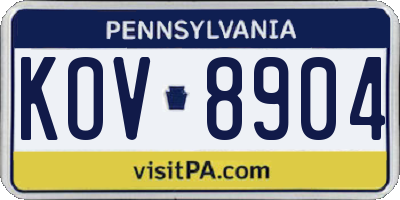PA license plate KOV8904