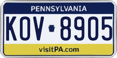 PA license plate KOV8905