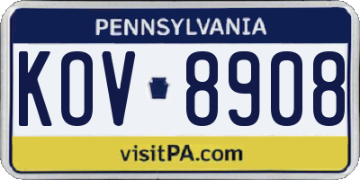 PA license plate KOV8908