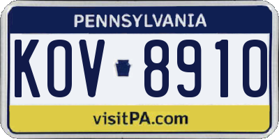 PA license plate KOV8910