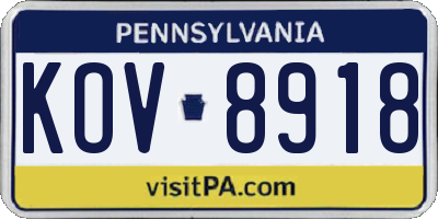 PA license plate KOV8918