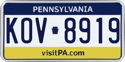 PA license plate KOV8919