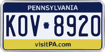 PA license plate KOV8920