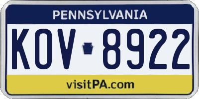 PA license plate KOV8922