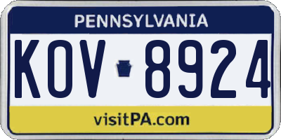 PA license plate KOV8924