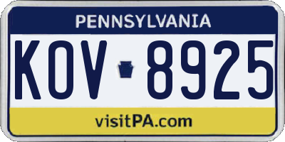 PA license plate KOV8925
