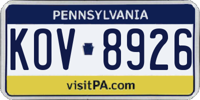 PA license plate KOV8926
