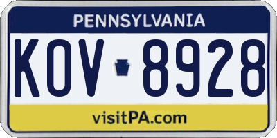 PA license plate KOV8928