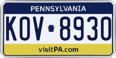 PA license plate KOV8930