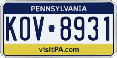 PA license plate KOV8931