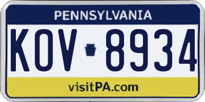 PA license plate KOV8934