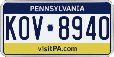 PA license plate KOV8940