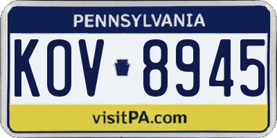 PA license plate KOV8945