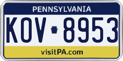 PA license plate KOV8953
