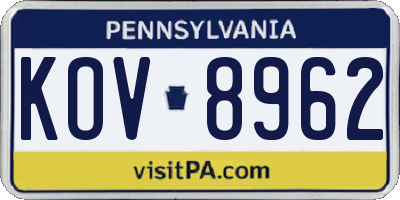 PA license plate KOV8962