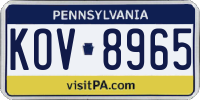 PA license plate KOV8965