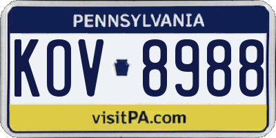 PA license plate KOV8988