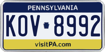 PA license plate KOV8992