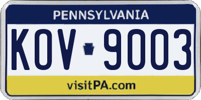 PA license plate KOV9003