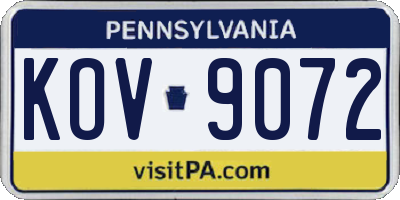 PA license plate KOV9072