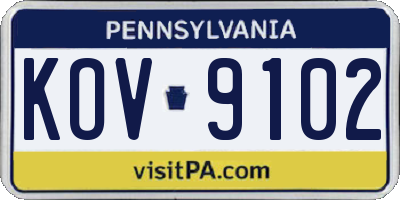 PA license plate KOV9102