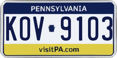 PA license plate KOV9103