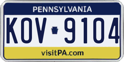 PA license plate KOV9104