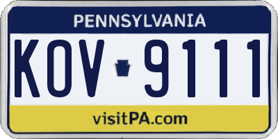 PA license plate KOV9111