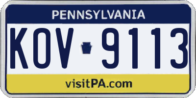 PA license plate KOV9113
