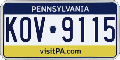 PA license plate KOV9115